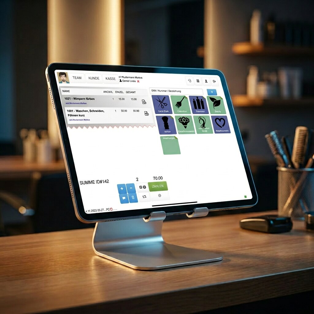 TIM.POS Kassensystem Friseur auf Tablet – GoBD TSE offline Ab 49 Euro / Monat — alle Funktionen inklusive
